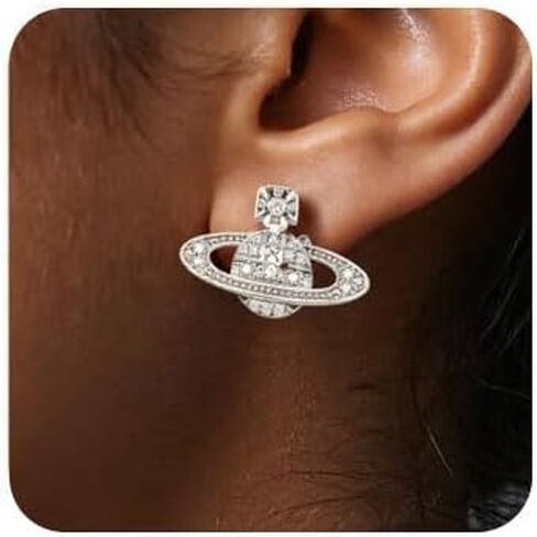Saturn Planet Earrings for Women, Diamond Accent Stud Earrings, Hypoallergenic Needles Post Jewelry, Anniversary Birthday Valentine's Gift for Her, Mother Wife Daughter Gift Jewelry in Saudi Arabia