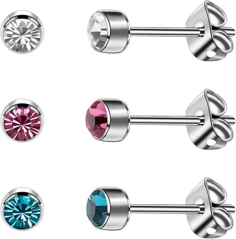 3 Pairs Crystal Titanium Earrings for Women Men Hypoallergenic Stud Earrings with Butterfly Back Classic Cubic Zirconia Earrings Set for Everyday Wear 4mm/5mm in Saudi Arabia