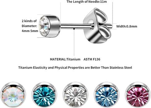 3 Pairs Crystal Titanium Earrings for Women Men Hypoallergenic Stud Earrings with Butterfly Back Classic Cubic Zirconia Earrings Set for Everyday Wear 4mm/5mm in Saudi Arabia