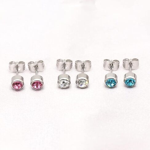 3 Pairs Crystal Titanium Earrings for Women Men Hypoallergenic Stud Earrings with Butterfly Back Classic Cubic Zirconia Earrings Set for Everyday Wear 4mm/5mm in Saudi Arabia