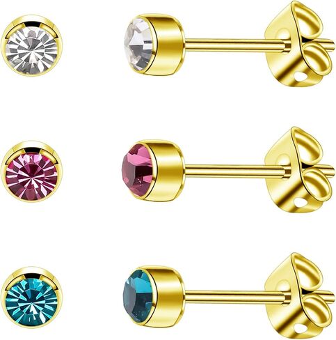 3 Pairs Crystal Titanium Earrings for Women Men Hypoallergenic Stud Earrings with Butterfly Back Classic Cubic Zirconia Earrings Set for Everyday Wear 4mm/5mm in Kuwait