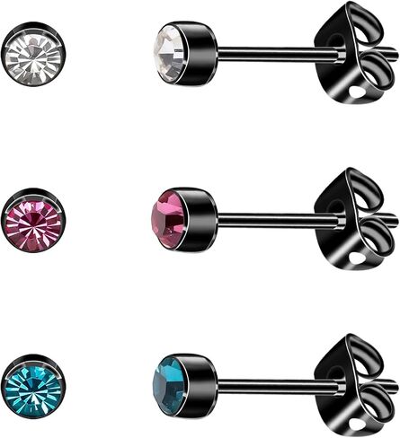 3 Pairs Crystal Titanium Earrings for Women Men Hypoallergenic Stud Earrings with Butterfly Back Classic Cubic Zirconia Earrings Set for Everyday Wear 4mm/5mm in Saudi Arabia