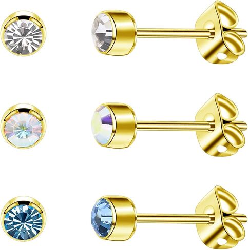 3 Pairs Crystal Titanium Earrings for Women Men Hypoallergenic Stud Earrings with Butterfly Back Classic Cubic Zirconia Earrings Set for Everyday Wear 4mm/5mm in Saudi Arabia