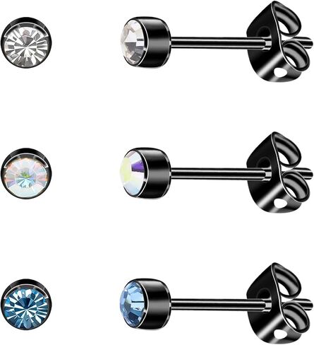 3 Pairs Crystal Titanium Earrings for Women Men Hypoallergenic Stud Earrings with Butterfly Back Classic Cubic Zirconia Earrings Set for Everyday Wear 4mm/5mm in Saudi Arabia