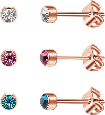 3 Pairs Crystal Titanium Earrings for Women Men Hypoallergenic Stud Earrings with Butterfly Back Classic Cubic Zirconia Earrings Set for Everyday Wear 4mm/5mm in Saudi Arabia