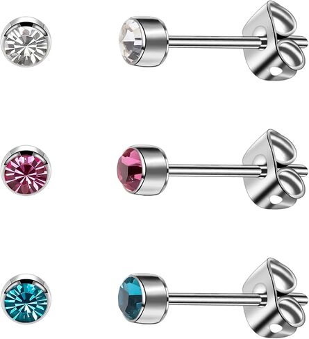 3 Pairs Crystal Titanium Earrings for Women Men Hypoallergenic Stud Earrings with Butterfly Back Classic Cubic Zirconia Earrings Set for Everyday Wear 4mm/5mm in Saudi Arabia