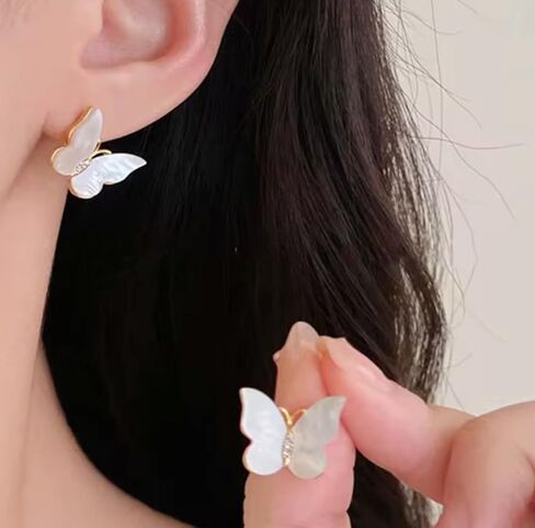 Pearl Butterfly Stud Earrings for Women 14K Gold-Plated | Rhinestone Accents, Lightweight, Dainty, Everyday or Special Occasion in Saudi Arabia
