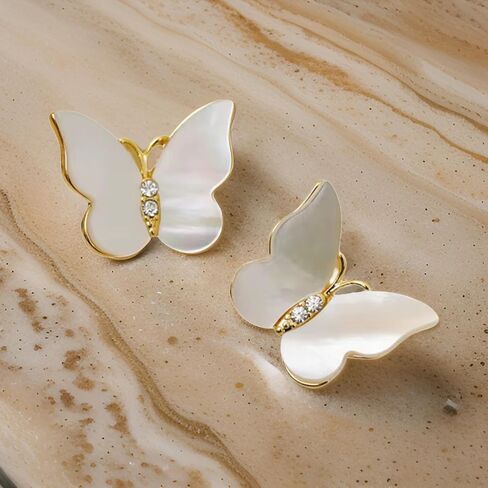 Pearl Butterfly Stud Earrings for Women 14K Gold-Plated | Rhinestone Accents, Lightweight, Dainty, Everyday or Special Occasion in Saudi Arabia