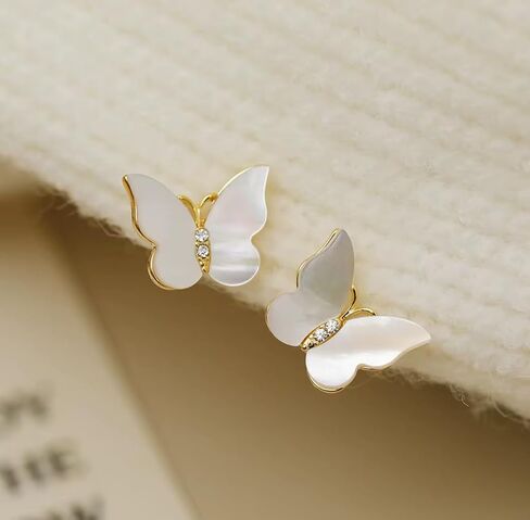 Pearl Butterfly Stud Earrings for Women 14K Gold-Plated | Rhinestone Accents, Lightweight, Dainty, Everyday or Special Occasion in Saudi Arabia