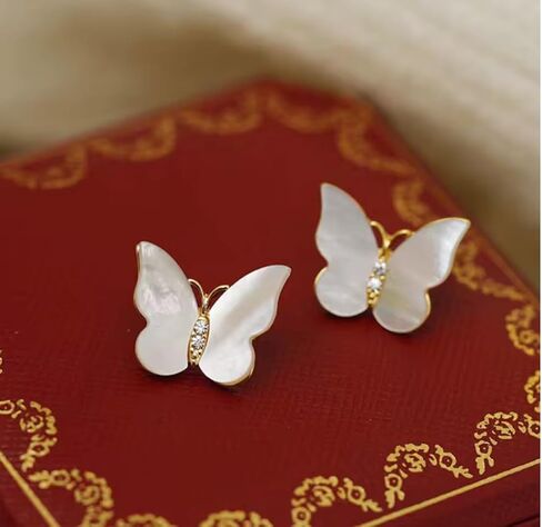 Pearl Butterfly Stud Earrings for Women 14K Gold-Plated | Rhinestone Accents, Lightweight, Dainty, Everyday or Special Occasion in Saudi Arabia