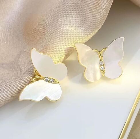 Pearl Butterfly Stud Earrings for Women 14K Gold-Plated | Rhinestone Accents, Lightweight, Dainty, Everyday or Special Occasion in Saudi Arabia