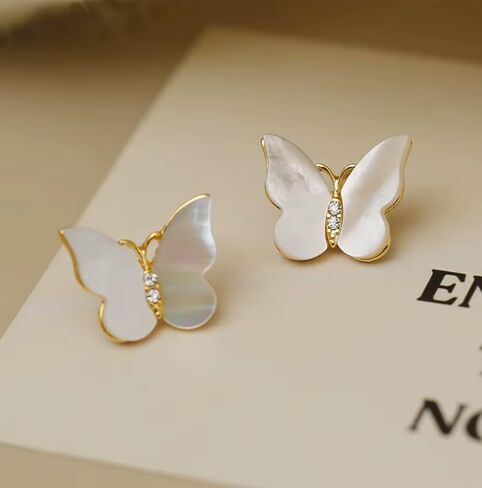 Pearl Butterfly Stud Earrings for Women 14K Gold-Plated | Rhinestone Accents, Lightweight, Dainty, Everyday or Special Occasion in Saudi Arabia