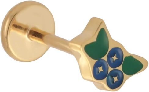 Cords Club Blueberry Bunch Enamel Flat Back Stud – ASTM-F136 Implant Grade Titanium - Push Pin Design for Sensitive Ears – Available in 18K Gold PVD Plated & Titanium Silver (Single Earring) in Saudi Arabia