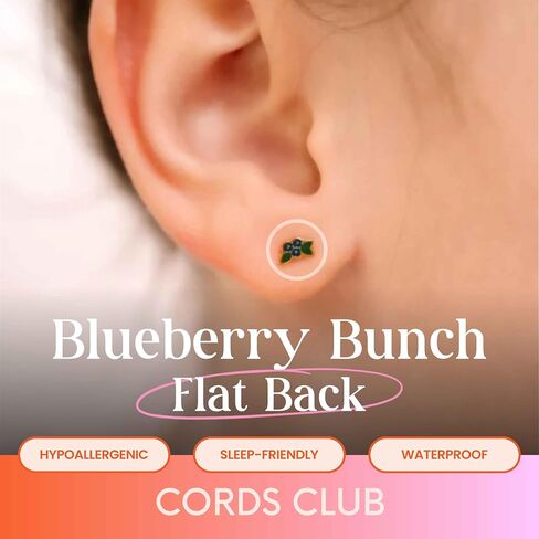 Cords Club Blueberry Bunch Enamel Flat Back Stud – ASTM-F136 Implant Grade Titanium - Push Pin Design for Sensitive Ears – Available in 18K Gold PVD Plated & Titanium Silver (Single Earring) in Saudi Arabia