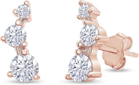 18k Gold Plated Sterling Silver Post Ear Crawler Earrings 1.00 Carat (ctw) Moissanite Diamond 3-Stone Climber Earrings for Women | Trendy Jewelry For Her Push Back Earrings in Kuwait