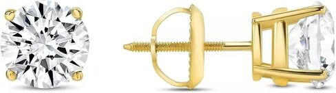 3 Ct Round Cut Diamond Stud Solid Real14K Yellow Gold Screw Back Basket For Women's Lab Created Jewellery in Kuwait