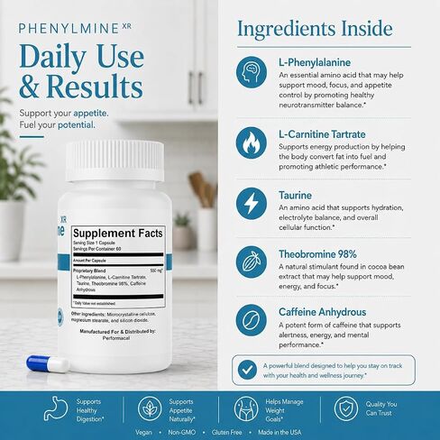Phenylmine XR Weight Management - Energy, Appetite & Metabolic Support Formula for Men & Women - 60 Capsules (1) in Kuwait