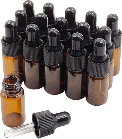 15Pcs 5ml Empty Tiny Amber Glass Mini Dropper Bottles for Essential Oils, Fragrances, and Other Liquids, with Dropper and Black Caps Travel Sample Vials in Saudi Arabia