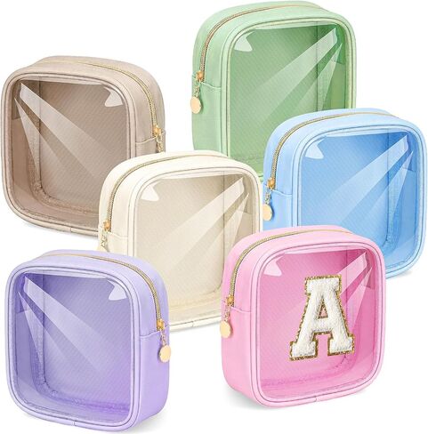 Kacctyen 6 Pcs Clear Mini Makeup Bags Nylon Square Pouch with Zipper Pink Small Cosmetic Bag for Purse Transparent Preppy Bags Travel Toiletry Essentials for Women Girls DIY Daily Use in Saudi Arabia