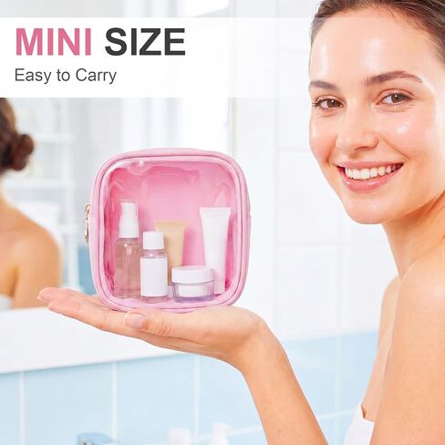 Kacctyen 6 Pcs Clear Mini Makeup Bags Nylon Square Pouch with Zipper Pink Small Cosmetic Bag for Purse Transparent Preppy Bags Travel Toiletry Essentials for Women Girls DIY Daily Use in Saudi Arabia