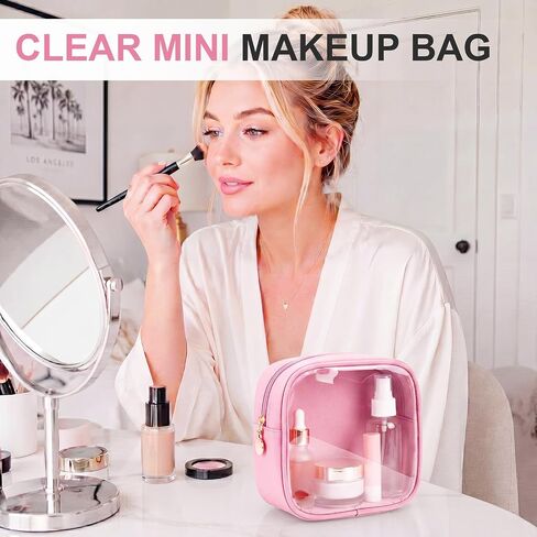 Kacctyen 6 Pcs Clear Mini Makeup Bags Nylon Square Pouch with Zipper Pink Small Cosmetic Bag for Purse Transparent Preppy Bags Travel Toiletry Essentials for Women Girls DIY Daily Use in Saudi Arabia