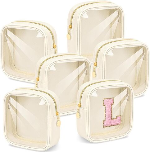 Kacctyen 6 Pcs Clear Mini Makeup Bags Nylon Square Pouch with Zipper Pink Small Cosmetic Bag for Purse Transparent Preppy Bags Travel Toiletry Essentials for Women Girls DIY Daily Use in Saudi Arabia