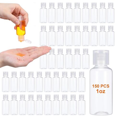150 Pcs 1 oz Travel Bottles - Small Lotion Containers with Lids, 30ml Clear Plastic Refillable Empty Containers for Toiletries, Shampoo, Lotion, Cream & Liquid Soap (White Cap) in Kuwait