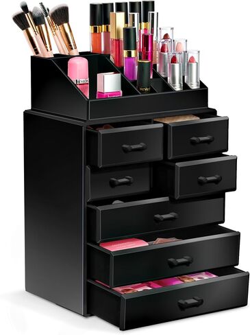 Sorbus Makeup Organizer, Brush Holder and Make Up Storage Drawers - Acrylic Makeup organizer for vanity, Bathroom - Cosmetic Display Cases with 3 large, 4 Small Drawers & 1 Tray for Makeup Brush in Saudi Arabia