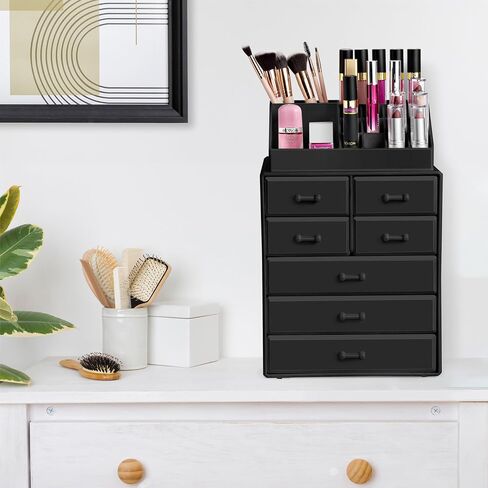 Sorbus Makeup Organizer, Brush Holder and Make Up Storage Drawers - Acrylic Makeup organizer for vanity, Bathroom - Cosmetic Display Cases with 3 large, 4 Small Drawers & 1 Tray for Makeup Brush in Saudi Arabia