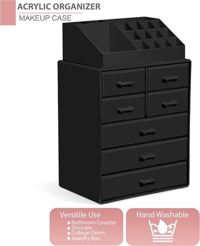 Sorbus Makeup Organizer, Brush Holder and Make Up Storage Drawers - Acrylic Makeup organizer for vanity, Bathroom - Cosmetic Display Cases with 3 large, 4 Small Drawers & 1 Tray for Makeup Brush in Saudi Arabia