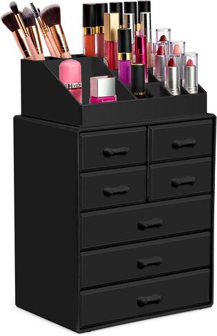 Sorbus Makeup Organizer, Brush Holder and Make Up Storage Drawers - Acrylic Makeup organizer for vanity, Bathroom - Cosmetic Display Cases with 3 large, 4 Small Drawers & 1 Tray for Makeup Brush in Saudi Arabia