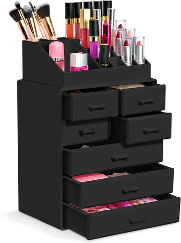 Sorbus Makeup Organizer, Brush Holder and Make Up Storage Drawers - Acrylic Makeup organizer for vanity, Bathroom - Cosmetic Display Cases with 3 large, 4 Small Drawers & 1 Tray for Makeup Brush in Saudi Arabia
