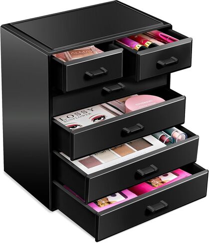 Sorbus Makeup Organizer, Brush Holder and Make Up Storage Drawers - Acrylic Makeup organizer for vanity, Bathroom - Cosmetic Display Cases with 3 large, 4 Small Drawers & 1 Tray for Makeup Brush in Saudi Arabia
