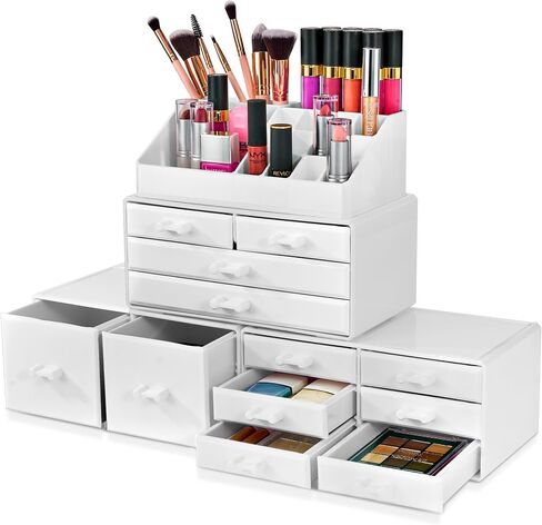 Sorbus Makeup Organizer, Brush Holder and Make Up Storage Drawers - Acrylic Makeup organizer for vanity, Bathroom - Cosmetic Display Cases with 3 large, 4 Small Drawers & 1 Tray for Makeup Brush in Saudi Arabia