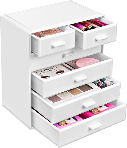 Sorbus Makeup Organizer, Brush Holder and Make Up Storage Drawers - Acrylic Makeup organizer for vanity, Bathroom - Cosmetic Display Cases with 3 large, 4 Small Drawers & 1 Tray for Makeup Brush in Saudi Arabia