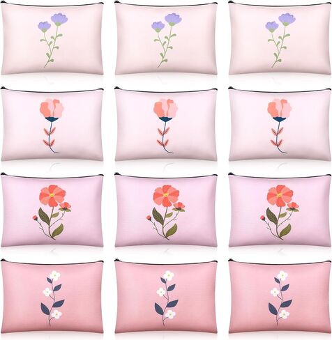 12 Pcs Palm Beach Stripe Makeup Bags Canvas Cosmetic Bags Bulk 9 x 6 Inches Pencil Pouch with Zipper Travel Toiletry Pouch for Summer Women Nurse Mother's Day Party Gifts in Kuwait