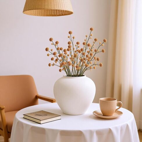 Rustic Matte Ceramic Vase for Home Decor, 7.48 Inch Farmhouse Minimalist White Round Vase for Flowers, Living Room, Kitchen, Table, Entryway, Decorative Pottery Vases for Centerpiece, Bedroom in Saudi Arabia