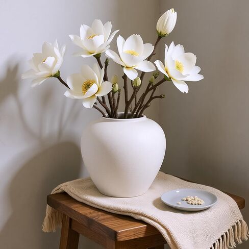Rustic Matte Ceramic Vase for Home Decor, 7.48 Inch Farmhouse Minimalist White Round Vase for Flowers, Living Room, Kitchen, Table, Entryway, Decorative Pottery Vases for Centerpiece, Bedroom in Saudi Arabia