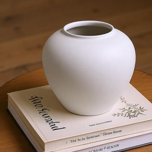 Rustic Matte Ceramic Vase for Home Decor, 7.48 Inch Farmhouse Minimalist White Round Vase for Flowers, Living Room, Kitchen, Table, Entryway, Decorative Pottery Vases for Centerpiece, Bedroom in Saudi Arabia