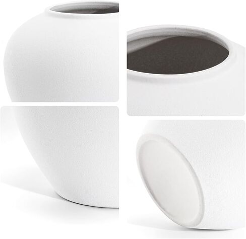 Rustic Matte Ceramic Vase for Home Decor, 7.48 Inch Farmhouse Minimalist White Round Vase for Flowers, Living Room, Kitchen, Table, Entryway, Decorative Pottery Vases for Centerpiece, Bedroom in Saudi Arabia