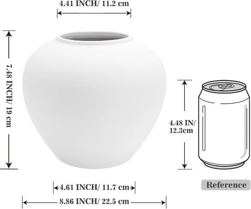 Rustic Matte Ceramic Vase for Home Decor, 7.48 Inch Farmhouse Minimalist White Round Vase for Flowers, Living Room, Kitchen, Table, Entryway, Decorative Pottery Vases for Centerpiece, Bedroom in Saudi Arabia