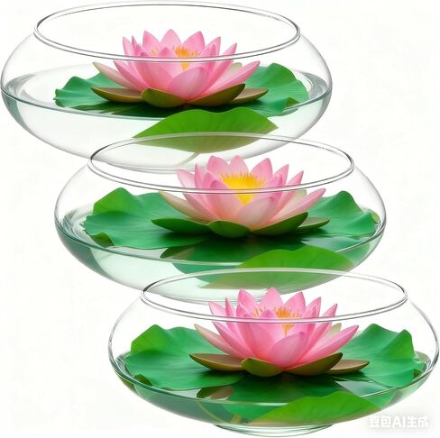 3 PCS Clear Glass Lotus Bowl Planter, Round Fish Bowl Vase, Minimalist Hydroponic Planter Set, Water Lily Bulb Forcing Vessel, Narcissus Flower Container, Desktop Home Decor Centerpiece in Kuwait