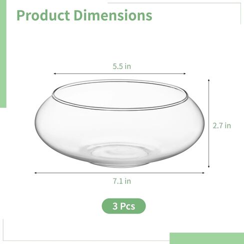3 PCS Clear Glass Lotus Bowl Planter, Round Fish Bowl Vase, Minimalist Hydroponic Planter Set, Water Lily Bulb Forcing Vessel, Narcissus Flower Container, Desktop Home Decor Centerpiece in Kuwait