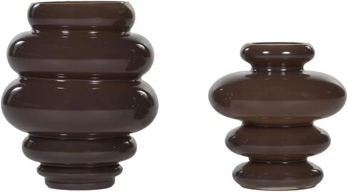 Alice Lane Ribbed Glass Vase – Modern Sculptural Decorative Vase for Flowers, Textured Curved Accent for Shelf, Table & Home Decor – Small, Cocoa in Saudi Arabia