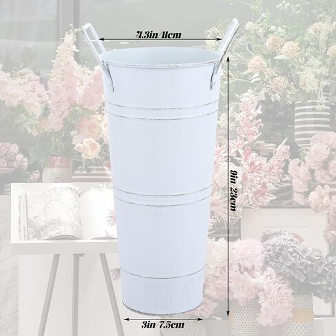 6 Pack 9 Inch Galvanized Flower Bar Buckets, Flower Buckets for Flower Bar, Metal Flower Bucket Decoration and Metal Vase with Handles for Wedding, Balcony Garden, Home Decor(White) in Saudi Arabia