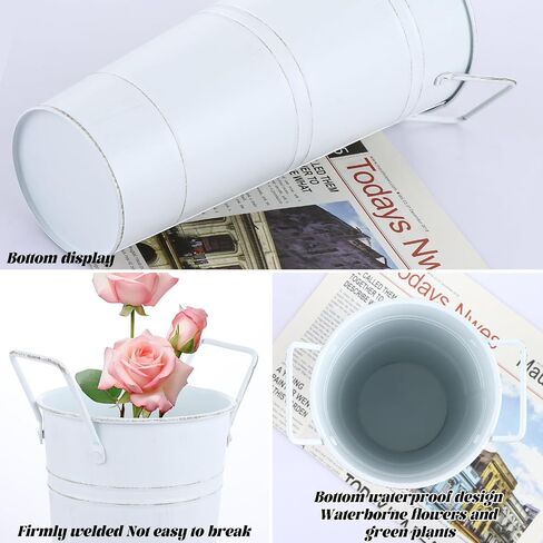 6 Pack 9 Inch Galvanized Flower Bar Buckets, Flower Buckets for Flower Bar, Metal Flower Bucket Decoration and Metal Vase with Handles for Wedding, Balcony Garden, Home Decor(White) in Saudi Arabia