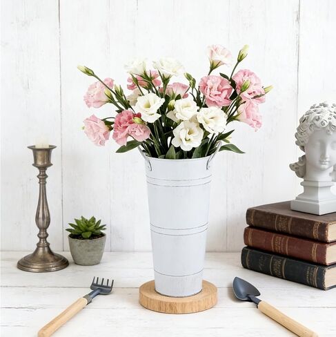 6 Pack 9 Inch Galvanized Flower Bar Buckets, Flower Buckets for Flower Bar, Metal Flower Bucket Decoration and Metal Vase with Handles for Wedding, Balcony Garden, Home Decor(White) in Saudi Arabia