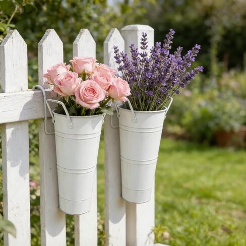 6 Pack 9 Inch Galvanized Flower Bar Buckets, Flower Buckets for Flower Bar, Metal Flower Bucket Decoration and Metal Vase with Handles for Wedding, Balcony Garden, Home Decor(White) in Saudi Arabia
