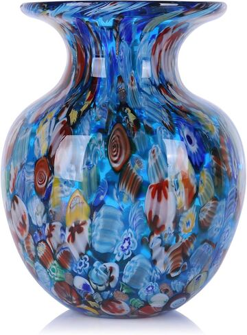 Round Yellow Glass Vase for Home Decor, Hand Blown Vase for Flowers, Boho Colored Art Glass Vases for Modern Dinner Table Funky Centerpieces Office Desktop Countertop TV Stand Decor in Kuwait