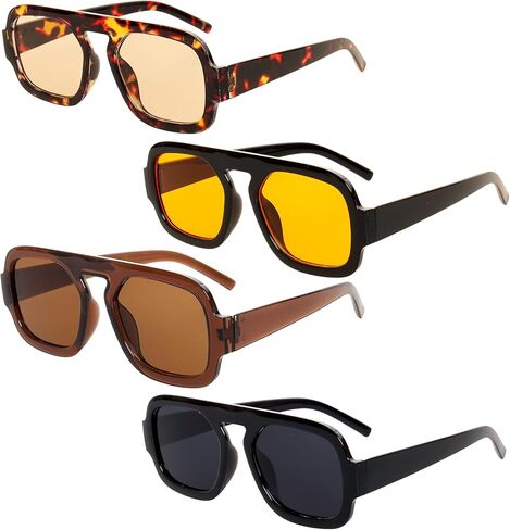 Gvhntk 4Pcs Trendy Square Aviator Sunglasses for Women Men Retro 70s Flat Top UV Protection Sun Glasses Vintage Shades in Kuwait